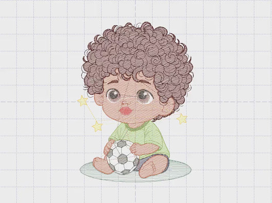 Baby boy embroidery designs - Soccer embroidery design machine embroidery file - Boy with ball and curly hair embroidery - Soccer player