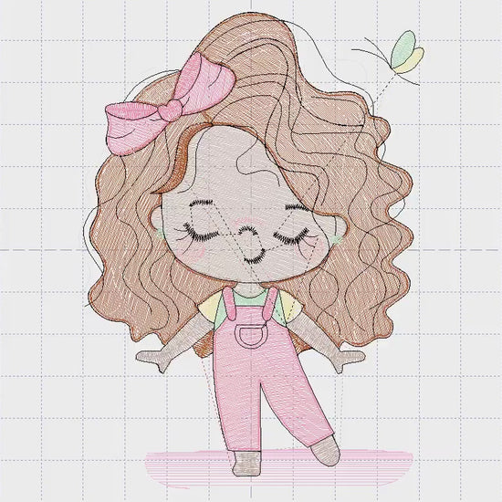 Teenager girl embroidery designs - Baby Girl embroidery design machine embroidery pattern - Girl with long wavy hair embroidery file pes dst