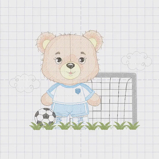 Soccer player embroidery designs - Baby Boy Bear machine embroidery file - Boy with soccer ball file - Instant digital download pes jef dst
