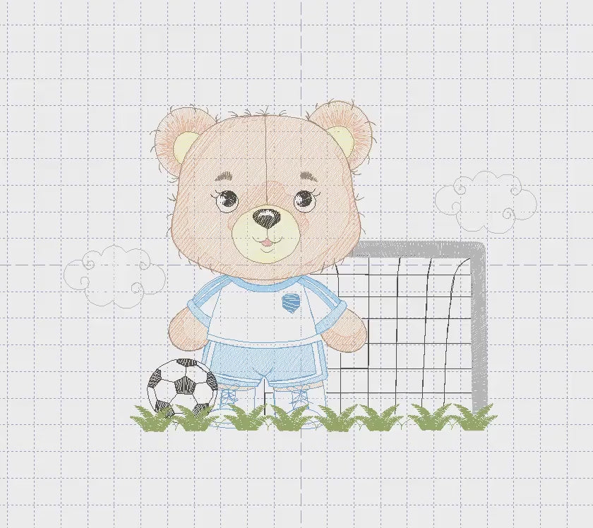 Soccer player embroidery designs - Baby Boy Bear machine embroidery file - Boy with soccer ball file - Instant digital download pes jef dst