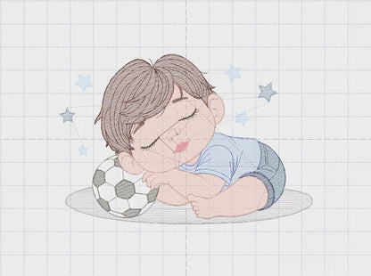 Sleeping boy embroidery designs - Soccer Player with ball embroidery design machine embroidery - Boy with ball embroidery - instant download