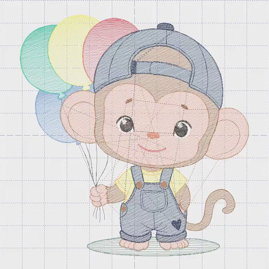Monkey with balloons embroidery designs - Safari animal embroidery design machine embroidery pattern - Boy embroidery - instant download pes