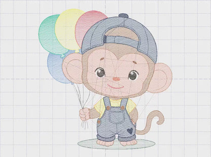 Monkey with balloons embroidery designs - Safari animal embroidery design machine embroidery pattern - Boy embroidery - instant download pes
