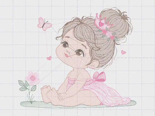 Baby girl embroidery designs - Ballerina embroidery design machine embroidery pattern - Girl with butterfly embroidery - instant download