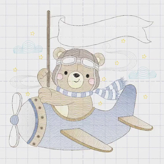 Pilot Bear embroidery designs - Plane embroidery design machine embroidery pattern - Aviator Teddy Bear embroidery file - instant download