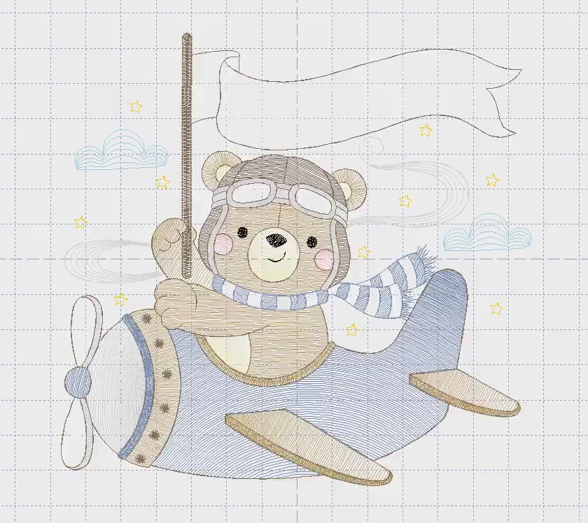 Pilot Bear embroidery designs - Plane embroidery design machine embroidery pattern - Aviator Teddy Bear embroidery file - instant download