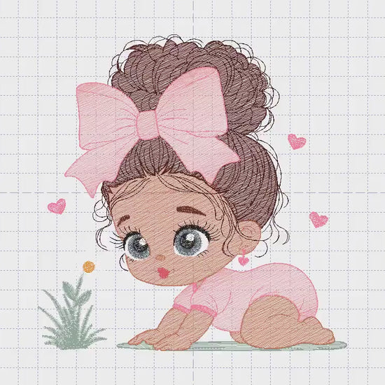 Baby Girl crawling embroidery designs - Toddler with lace and curly hair embroidery design machine embroidery pattern - instant download pes