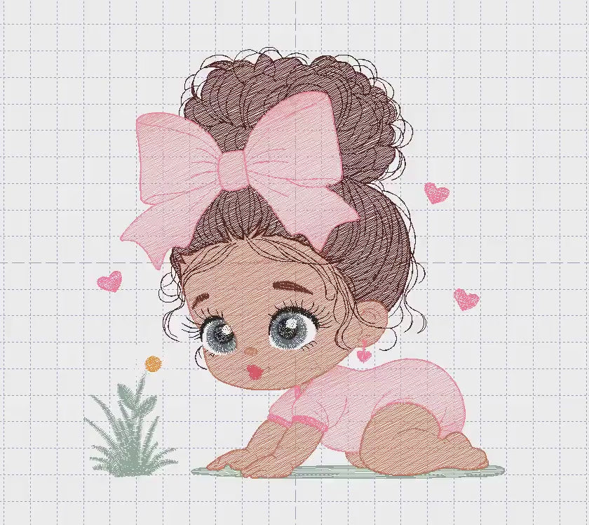 Baby Girl crawling embroidery designs - Toddler with lace and curly hair embroidery design machine embroidery pattern - instant download pes