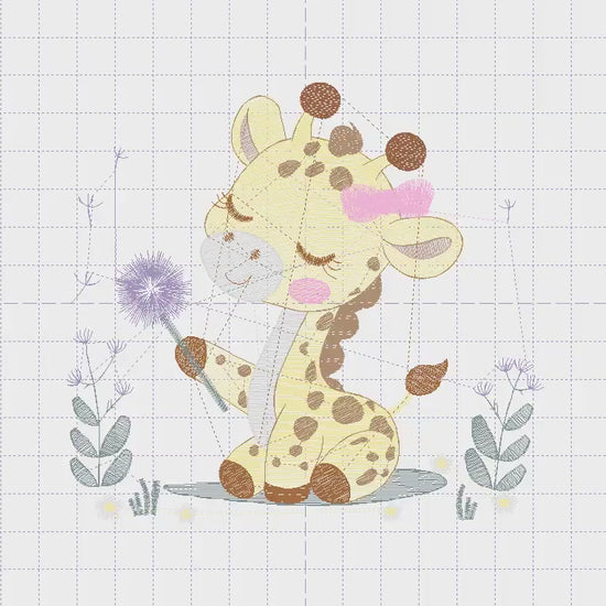 Giraffe embroidery design - Safari Animal embroidery designs machine embroidery pattern - Baby girl embroidery - Giraffe with flower lace