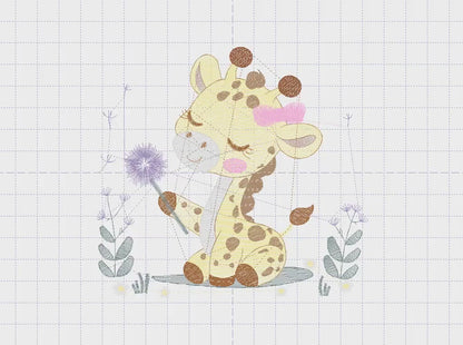 Giraffe embroidery design - Safari Animal embroidery designs machine embroidery pattern - Baby girl embroidery - Giraffe with flower lace