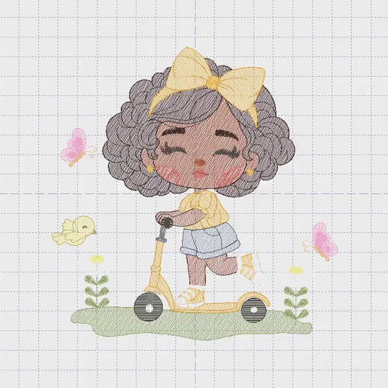Girl embroidery designs - Girl with black hair embroidery design machine embroidery pattern - Curly hair girl with flower - Instant download