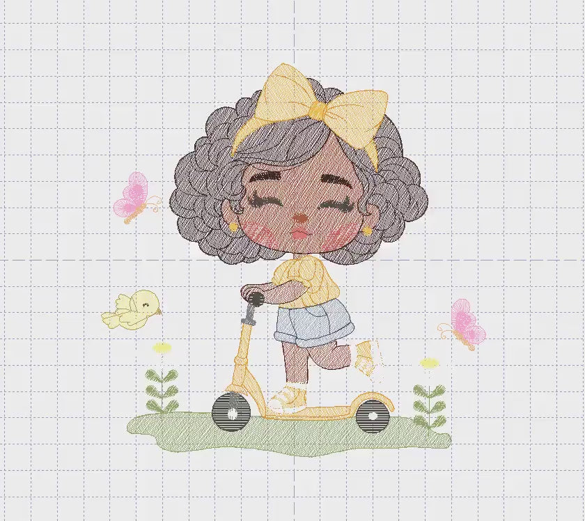 Girl embroidery designs - Girl with black hair embroidery design machine embroidery pattern - Curly hair girl with flower - Instant download