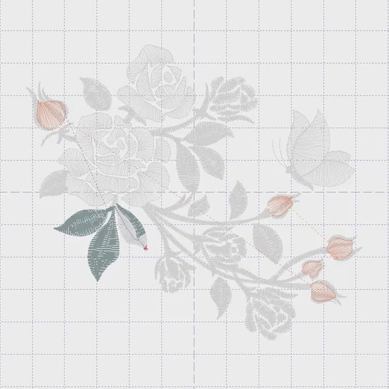 Roses and Butterfly embroidery design - Delicate Flowers machine embroidery pattern - Kitchen Towel Decoration - Instant digital download