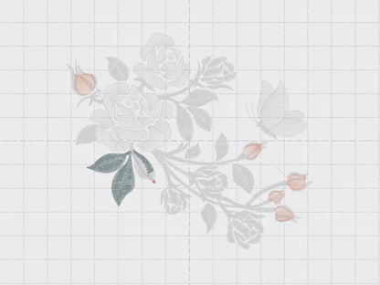 Roses and Butterfly embroidery design - Delicate Flowers machine embroidery pattern - Kitchen Towel Decoration - Instant digital download