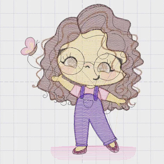 Girl with glasses embroidery designs - Teenager embroidery design machine embroidery pattern - Girl with wavy hair embroidery file download