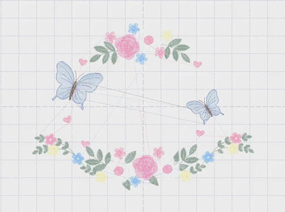 Flower Frame With butterflies embroidery designs - Delicate Butterfly embroidery design machine embroidery pattern - Wreath embroidery file