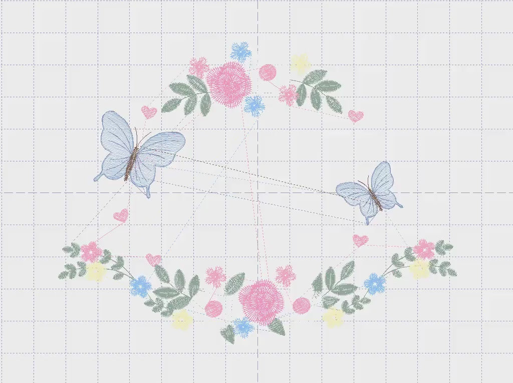 Flower Frame With butterflies embroidery designs - Delicate Butterfly embroidery design machine embroidery pattern - Wreath embroidery file