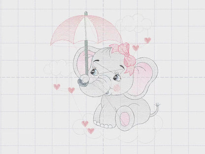 Elephant embroidery designs - Animal embroidery design machine embroidery pattern - Baby girl embroidery file - elephant with umbrella