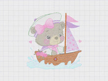 Load and play video in Gallery viewer, Nautical Bear embroidery designs - Female Sailor bear embroidery design machine embroidery pattern - Boat embroidery file - Baby girl sailor
