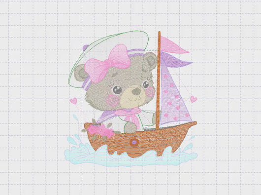 Nautical Bear embroidery designs - Female Sailor bear embroidery design machine embroidery pattern - Boat embroidery file - Baby girl sailor