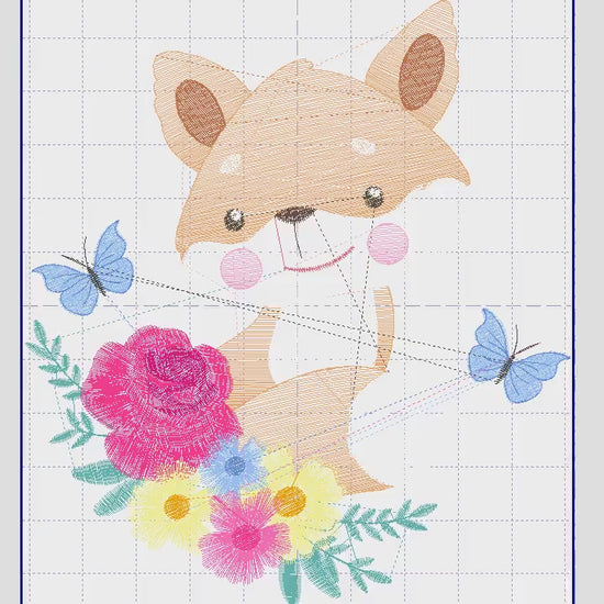 Red Fox embroidery designs - Woodland animals with flowers machine embroidery pattern - Baby girl file - Instant digital download pes jef