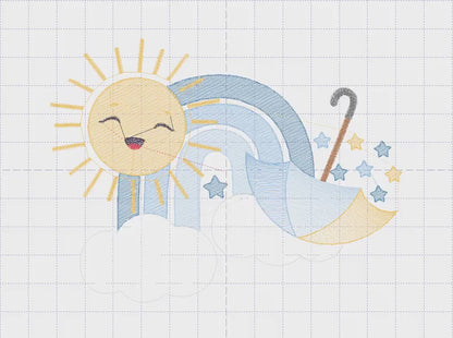 Rainbow embroidery design - Sun and cloud embroidery design machine embroidery pattern - Baby girl embroidery file - digital download kid