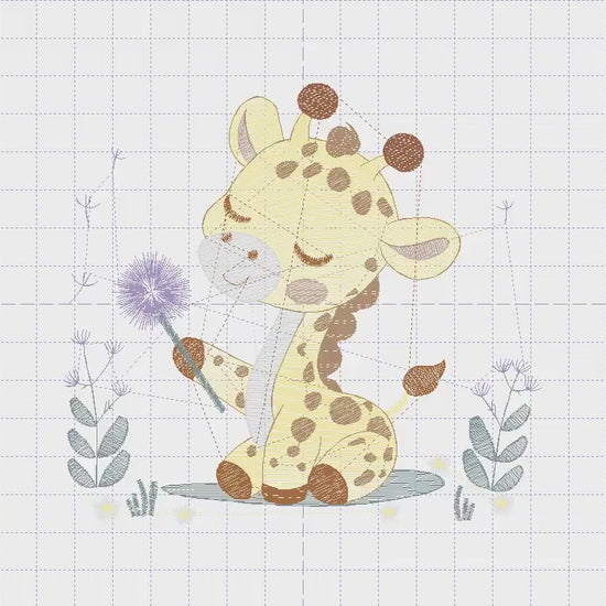 Giraffe embroidery design - Safari Animal embroidery designs machine embroidery pattern - Baby boy embroidery file - Giraffe with flower pes