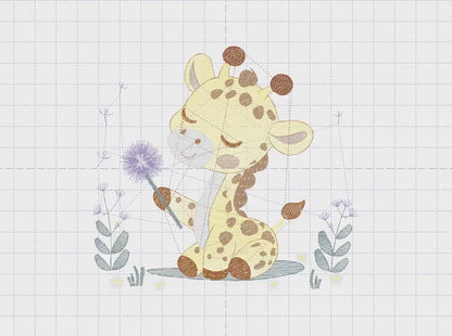 Giraffe embroidery design - Safari Animal embroidery designs machine embroidery pattern - Baby boy embroidery file - Giraffe with flower pes