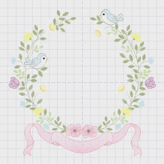 Birds with flower frame embroidery designs - Floral Wreath machine embroidery pattern - Daisies Kitchen Towel - Instant digital download pes
