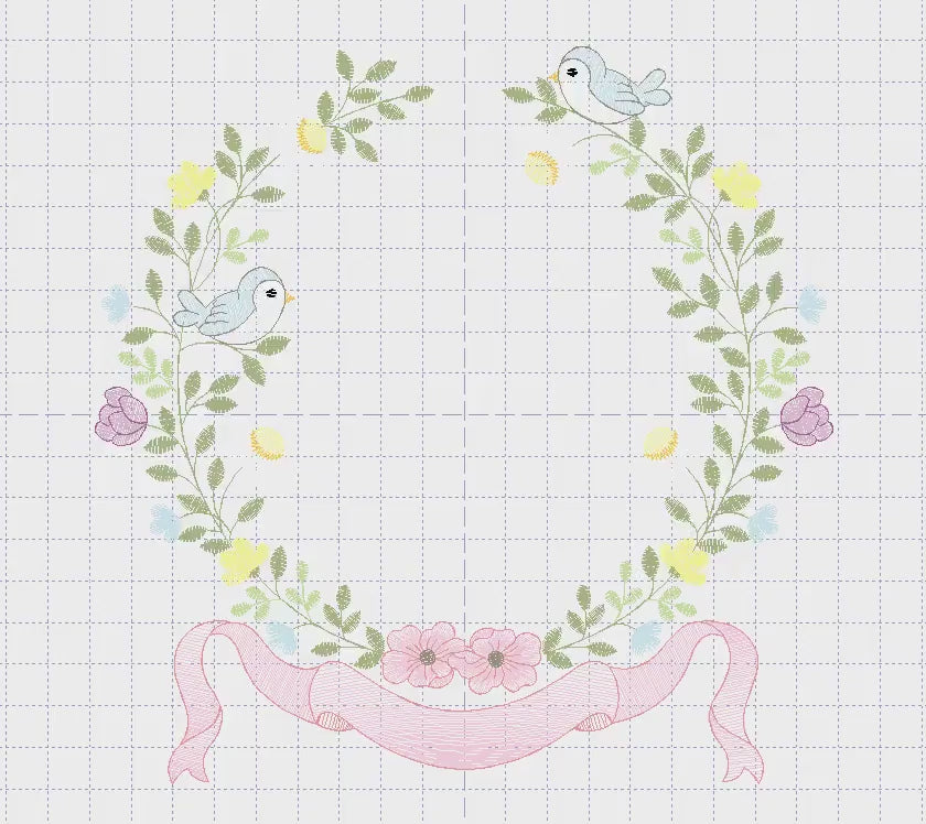 Birds with flower frame embroidery designs - Floral Wreath machine embroidery pattern - Daisies Kitchen Towel - Instant digital download pes