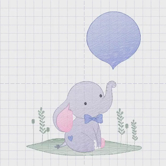 Baby Elephant Embroidery Design – Balloon Machine Pattern (Digital Download)