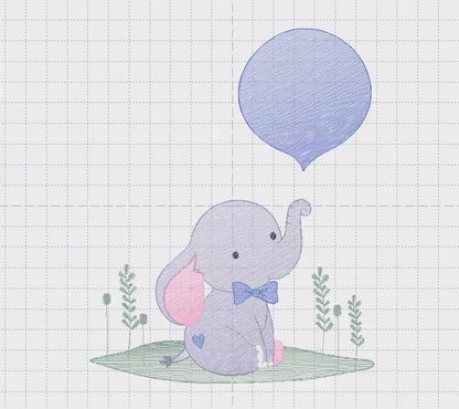 Baby Elephant Embroidery Design – Balloon Machine Pattern (Digital Download)