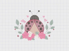 Carica e avvia il video nel visualizzatore di galleria, Ladybug embroidery designs - Baby Girl embroidery design machine embroidery pattern - Lady bug with flowers - Kitchen Towel instant download
