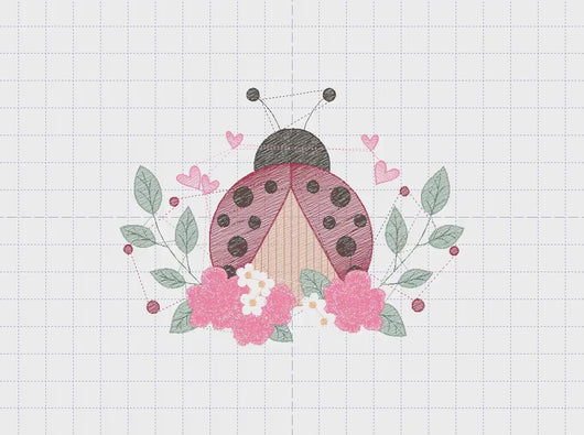 Ladybug embroidery designs - Baby Girl embroidery design machine embroidery pattern - Lady bug with flowers - Kitchen Towel instant download