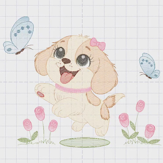 Female Dog embroidery designs - Running Happy Dog embroidery design machine embroidery pattern - Puppy embroidery file -  instant download