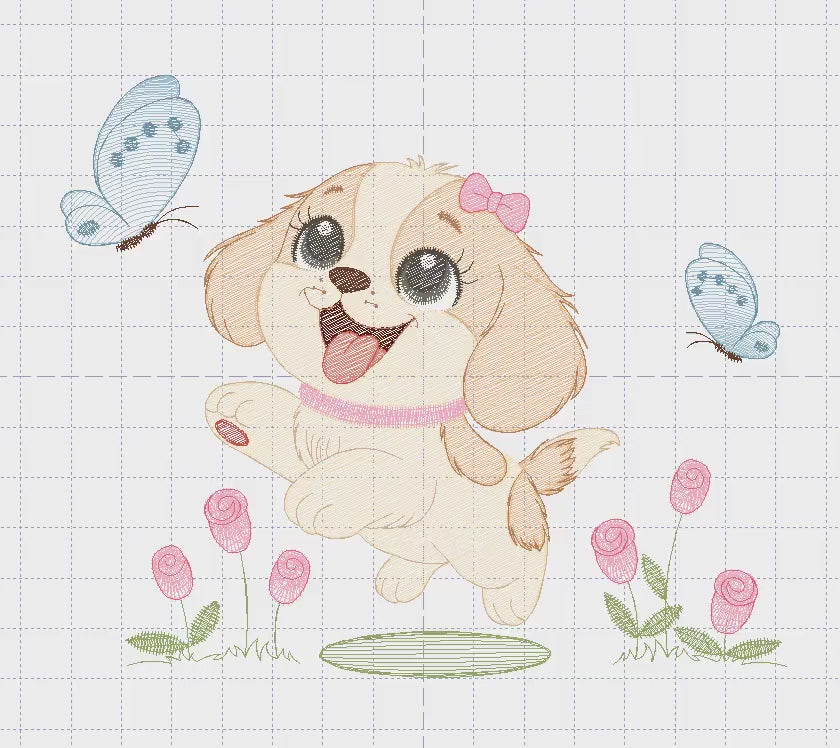 Female Dog embroidery designs - Running Happy Dog embroidery design machine embroidery pattern - Puppy embroidery file -  instant download