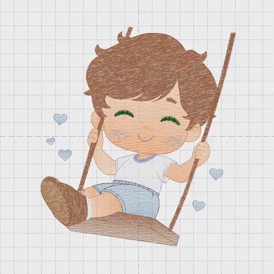 School Boy embroidery designs - Children playing machine embroidery pattern - Boy on swing with hearts file - Instant digital download pes
