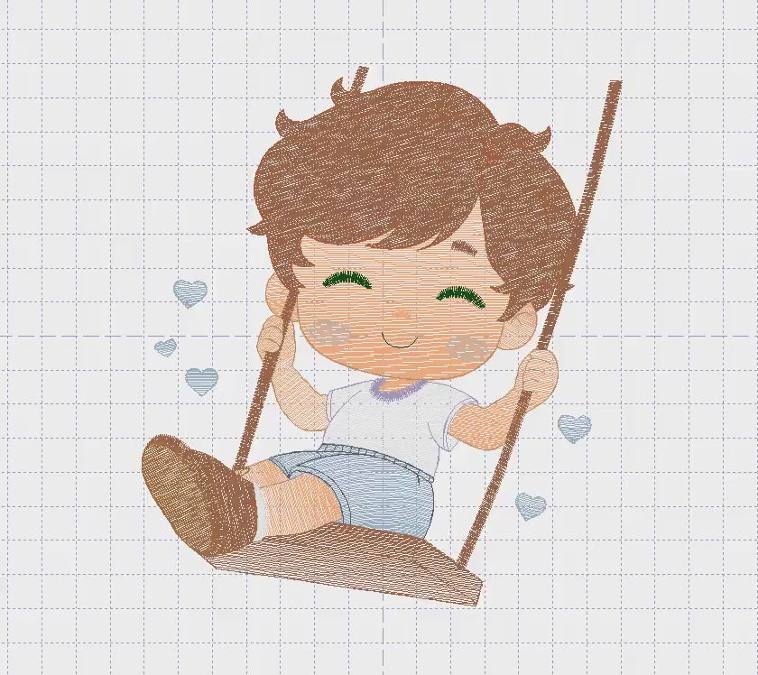 School Boy embroidery designs - Children playing machine embroidery pattern - Boy on swing with hearts file - Instant digital download pes
