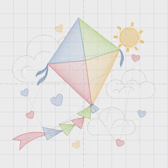 Kite embroidery designs - Baby Boy embroidery design machine embroidery pattern - Kid toy embroidery file - Sky flying clouds - pes download