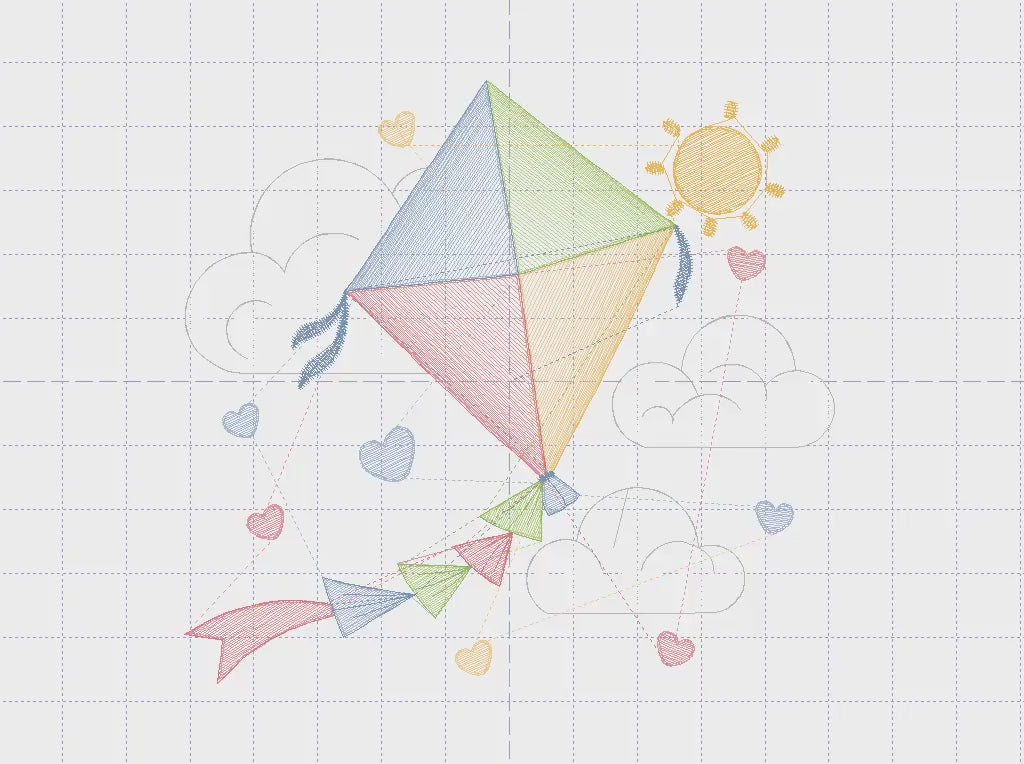Kite embroidery designs - Baby Boy embroidery design machine embroidery pattern - Kid toy embroidery file - Sky flying clouds - pes download