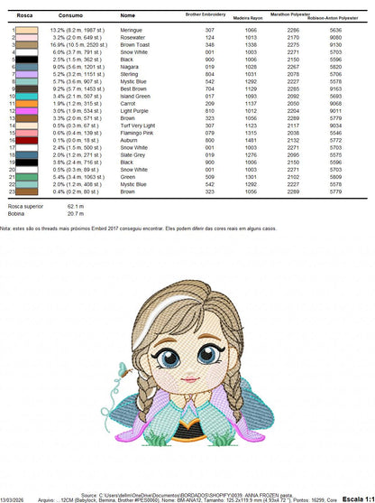 Princess Anna embroidery design - Disney Princess machine embroidery pattern - Baby Girl Frozen Princess file - Instant digital download - Marcia Embroidery