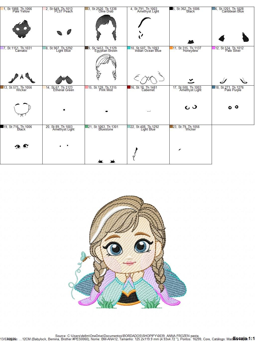Princess Anna embroidery design - Disney Princess machine embroidery pattern - Baby Girl Frozen Princess file - Instant digital download - Marcia Embroidery