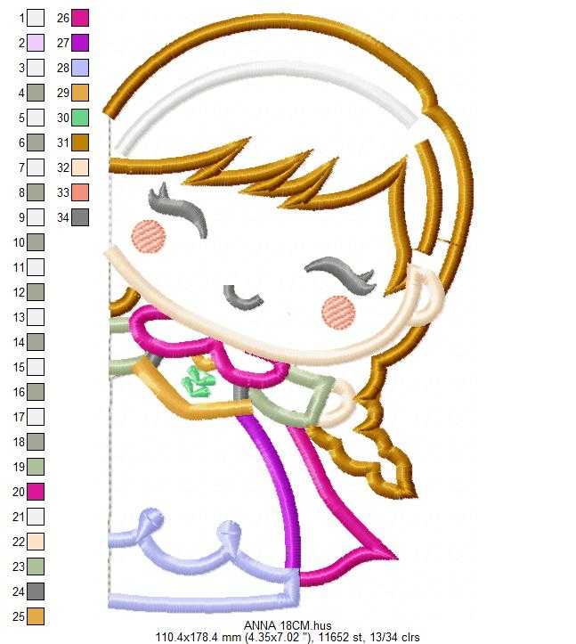 Princess Anna embroidery design - Frozen Disney Princess machine embroidery pattern - Baby Girl Frozen Princess file - Instant digital download pes - Marcia Embroidery