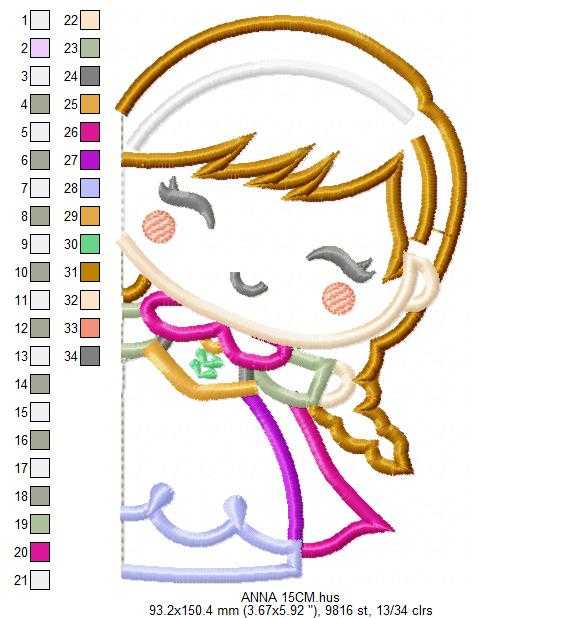 Princess Anna embroidery design - Frozen Disney Princess machine embroidery pattern - Baby Girl Frozen Princess file - Instant digital download pes - Marcia Embroidery