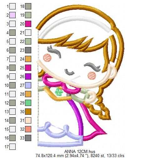 Princess Anna embroidery design - Frozen Disney Princess machine embroidery pattern - Baby Girl Frozen Princess file - Instant digital download pes - Marcia Embroidery