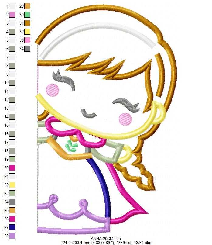 Princess Anna embroidery design - Frozen Disney Princess machine embroidery pattern - Baby Girl Frozen Princess file - Instant digital download pes - Marcia Embroidery