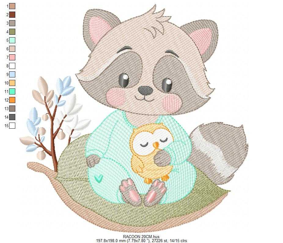 Raccoon embroidery design - Woodland Forest Animal with pajamas machine embroidery pattern - Baby girl and Boy file - Instant download pes jef - Marcia Embroidery