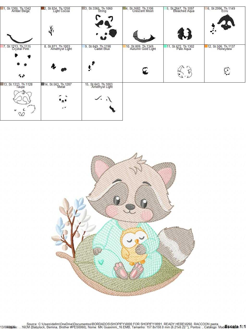Raccoon embroidery design - Woodland Forest Animal with pajamas machine embroidery pattern - Baby girl and Boy file - Instant download pes jef - Marcia Embroidery