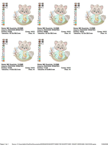 Raccoon embroidery design - Woodland Forest Animal with pajamas machine embroidery pattern - Baby girl and Boy file - Instant download pes jef - Marcia Embroidery