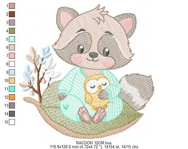 Raccoon embroidery design - Woodland Forest Animal with pajamas machine embroidery pattern - Baby girl and Boy file - Instant download pes jef - Marcia Embroidery